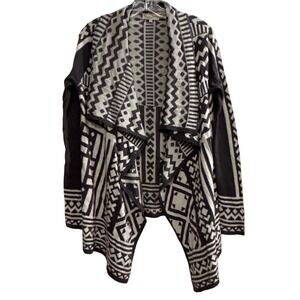 TOPIN Womens Geometric Aztec Print Waterfall Cardigan Sweater Black White M